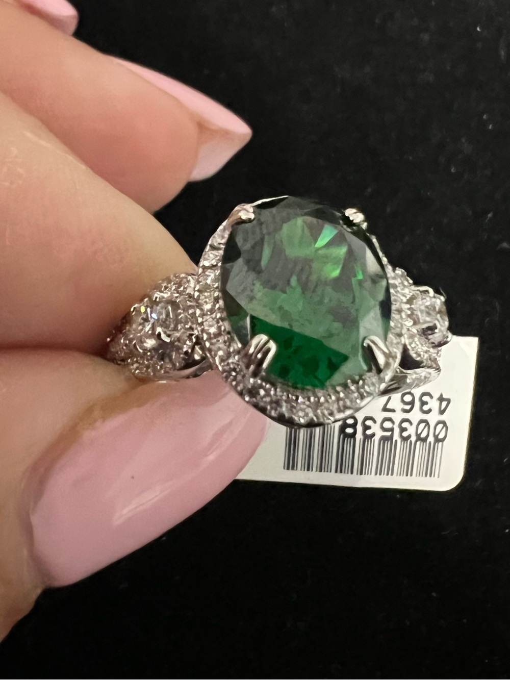 925 STERLING SILVER Emerald Green Halo Cocktail Ring NWT